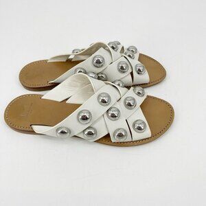 Marc Fisher White Leather Studded Strappy Summer Sandals 8.5 Festival Boho
